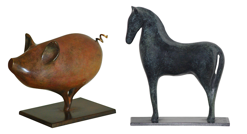Piggy et Gelinotte, bronzes lisses tendus, fonte à cire perdue - CÉVÉ © DR.