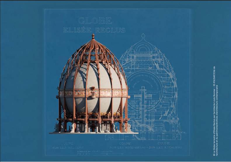 Le globe terrestre d’Elisée Reclus par l’architecte Louis Bonnier – 35 IFA/SIAF/Cité de l’architecture et du patrimoine/Archives d’architecture contemporaine.